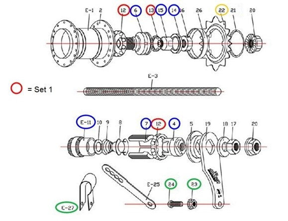 Rear hub spare, set 1