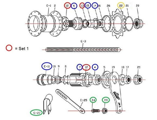 Rear hub spare, set 1