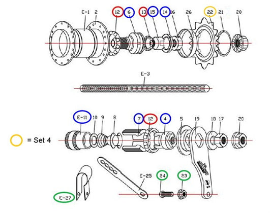 Rear hub spare, set 4